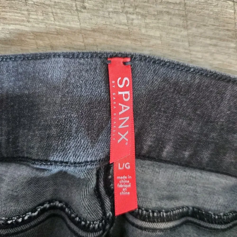 Spanx Jeans Womens Large L Black Ankle Skinny Stretch Distressed 20213R - Picture 10 of 16
